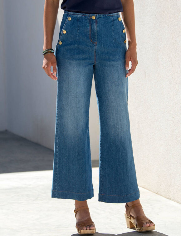 Jean flare, taille haute (stone used) Jean flare, taille haute (stone used)